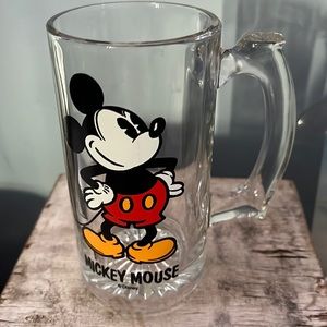 Vintage Walt Disney Mickey Mouse Large Clear Glass Mug With Handle